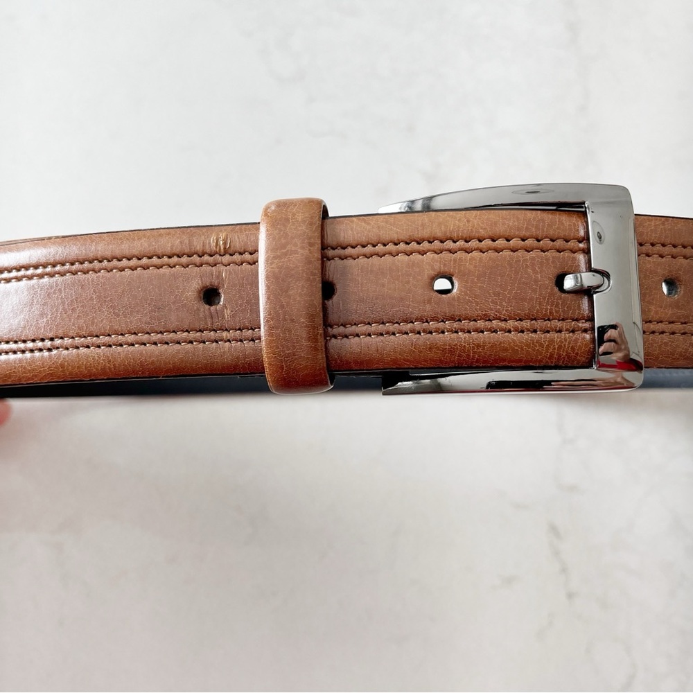 Custom Leather Men Brown Leather Belt with Silver‎ Buckle Size 32 Made in Canada